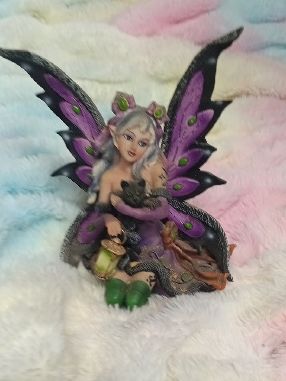 Purple Fairy Figurine with Green Accents